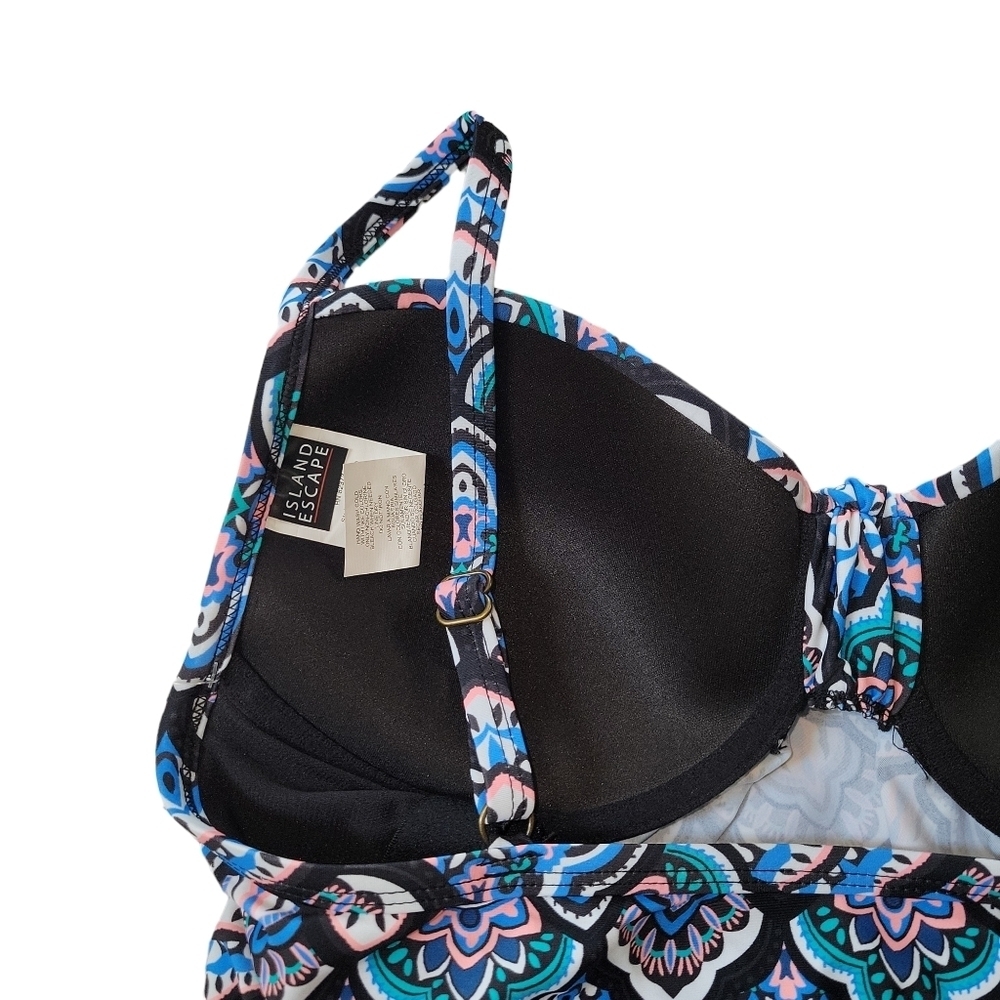 Island Escape NWT Flowy Scorpio Blue Multicolor Print Tankini Women's Size 8 - Picture 5 of 15